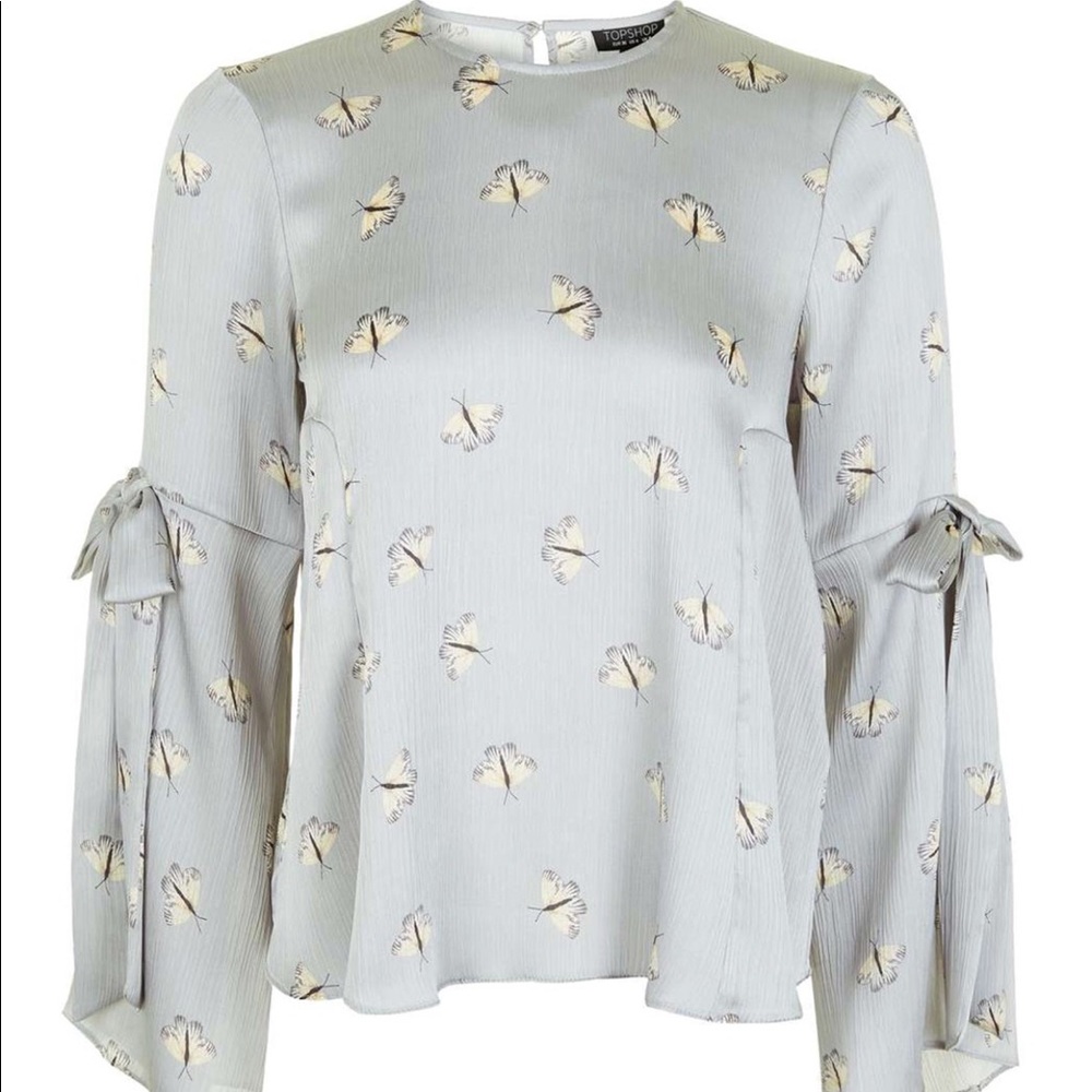 TOPSHOP Moth Print Tie Sleeve Blouse - Picture 1 of 6